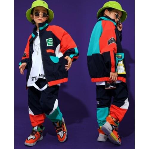 For 4 -16 Years Boys Girls Hip Hop Clothing Set Coats Tops Pants for Kids Stage Dance Costume Wear Ballroom Autumn Cool Outfits