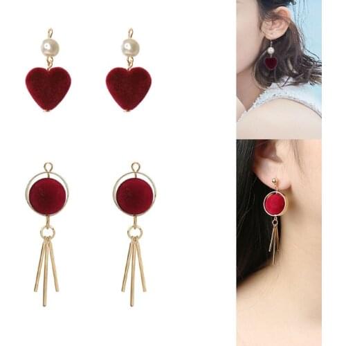 2020New 60Pcs Red Pompom Love Round Alloy Button for DIY Jewelry Earring or Necklace Pendants Accessories ZM01-ZM02