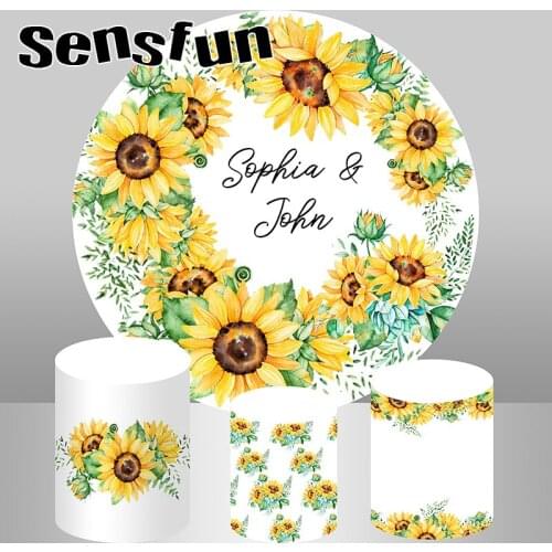 Round Circle Baby Shower Newborn 1st Birthday Party Backdrop Yellow Sunflowers Girls Photography Background Plinth Covers Custom