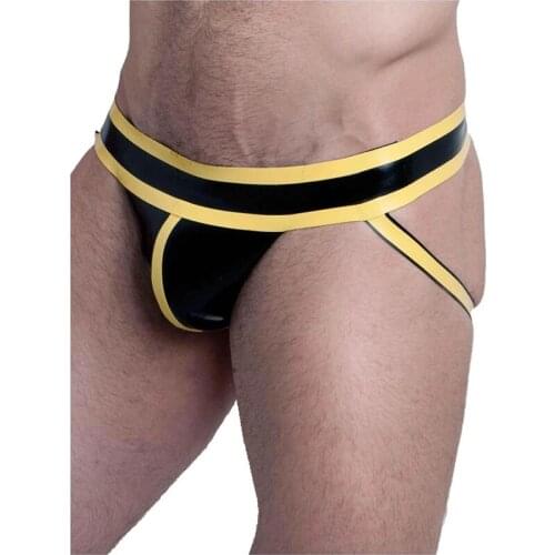 Handmade Latex Briefs Panties Black with Yellow Male Underwear Rubber Mens Fetish Underwear