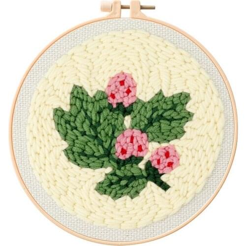 Leaves Punch Needle Starter Kit, Beginner Punch Needle Kit with Adjustable Hoop, Yarn, Burlap with a Pattern, English Manual