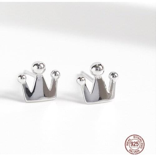 LKO Minimalism Exquisite 925 Sterling Silver Princess Queen Crown Stud Earrings for Women Daily Jewelry Earring Accessories