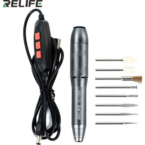 RELIFE RL-068Mini Speed Control Multifunctional Polishing Sharpening Pen Chip ic Polishing Face Dot Matrix With 8 Grinding Heads