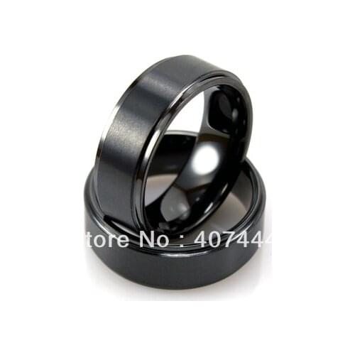 Free Shipping!Wholesales USA Hot Sales E&C Jewelry Mens Tungsten Black Ring With Edges & Brushed Ring His/Her Best Wedding Ring
