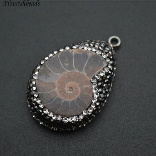 Natural Ammolite Stone Paved Black Crystal Pendants Fit Necklace Making 5pc per lot