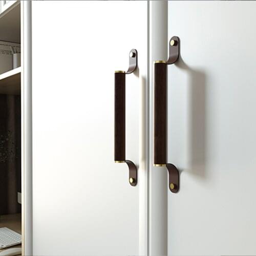 Walnut Brass Long Cabinet Hardware Nordic Wardrobe Door Knob Light Luxury High-end Drawer Closet Handle Furniture Cowhide Pulls