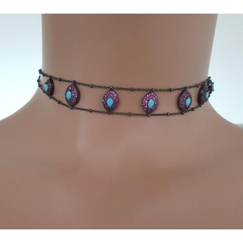 Blue Marquise Purple Stone Choker Necklace 925 Sterling Silver Drop Choker Necklace Fashion Necklace Made in TURKEY