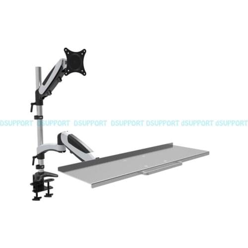 Ergonomic Aluminum Alloy Gas Spring Sit-Stand Monitor+Keyboard Holder Full Motion Desktop Mounting Arm Monitor Stand Bracket
