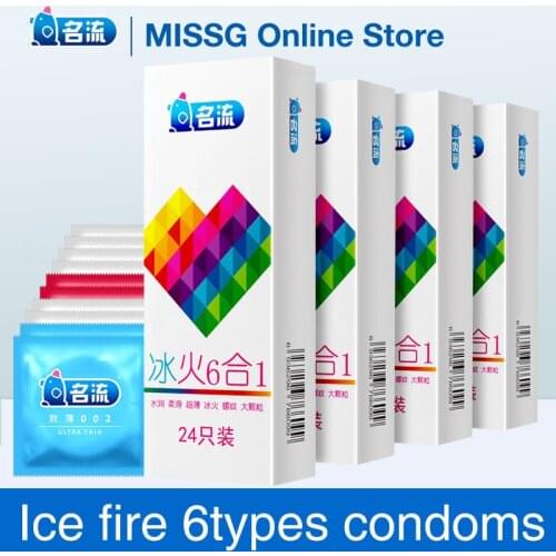 MingLiu 96pcs/4boxes 6 Styles Warming Mint ice & Fire Silken Ultra-Thin Thread Particle Condoms Latex Rubber Delay Sex Product