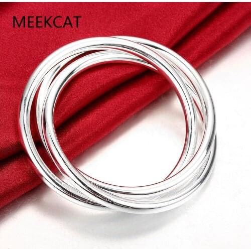 Luxury Brand Fashion 925 Silver Triple Bangle Simple Round Circle Bracelet&Bangles Women Wedding Engagement Jewelry