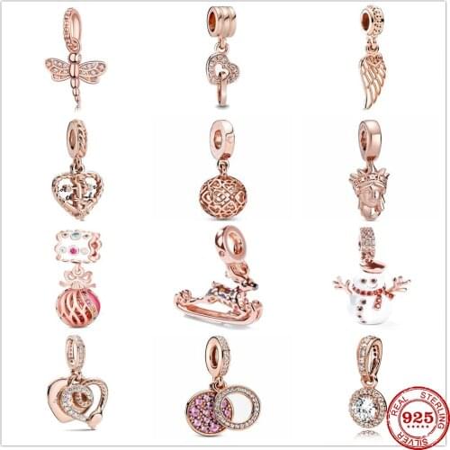 DIY Silver Charm Fit Original Pandora Bracelet Beads 925 Sterling SilveIr Rose Gold Dragonfly Statue of Liberty Elk Snowman