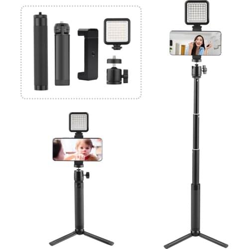For Smartphone Live Video LED Fill Light Tripod Stand with Phone Clip Holder Extension Rod Selfie Stick for Phone Live Equipment