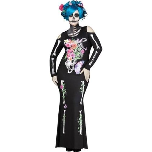Snailify Womens Plus Size Beautiful Bones Costume Skeleton Long Fancy Dress Halloween Costume For Adult