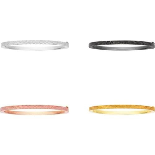 SOELLE Real 925 Sterling Silver Three rows Pink Orange White Black zircon Thin Bangle Bracelet Women Luxury Brand Fine Jewelry