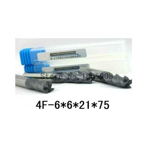 Carbide end mill 4F-6*6*21*75 4 Flute cnc controller spindle carbide,extended length milling cutter,the lathe tool,coating:NANO