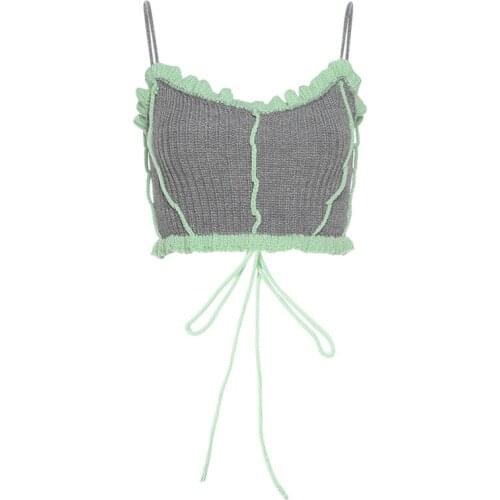 European and American Style Camis 2021 Summer New Womens Suspender One Neck Color Contrast T-shirt Short Open Navel Strap Vest