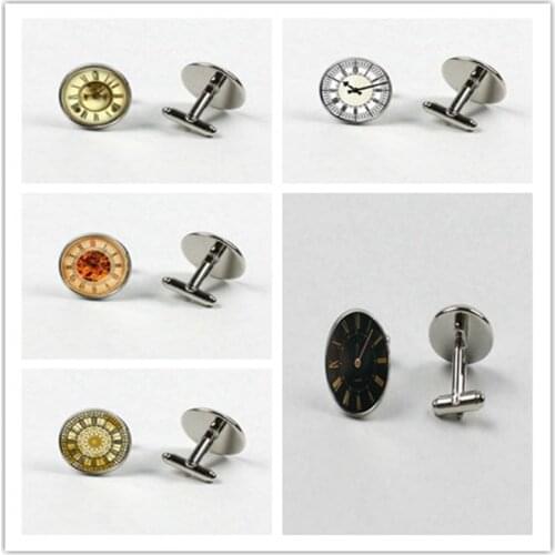 New time clock glass round mens shirt cufflinks jewelry wedding cufflinks