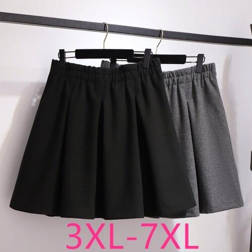 New autumn winter plus size mini skirt for women large casual loose elastic waist pleated skirts black gray 3XL 4XL 5XL 6XL 7XL
