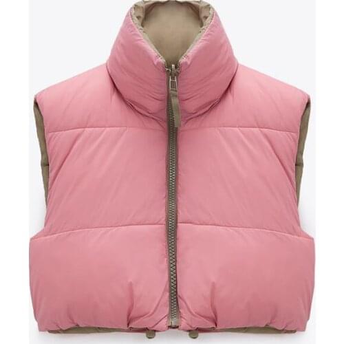 Women Fashion Double-Sided Jacket Coat Autumn Winter Cropped Vest Warm Sleeveless Cotton Outwear Female Casual Parkas Chic Top