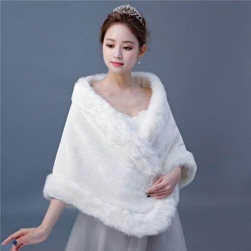 Winter Warm Faux Fur Wrap Shawl Bridal Wedding Stole Women Cover Up Accessories shrug Ivory