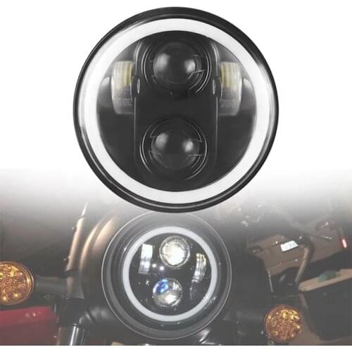 1pcs 40W 5-3/4" Round Headlamp With White/ Amber Halo Ring For Dyna Sportster XL 1200 883 5.75 Inch Projector LED Moto Headlight