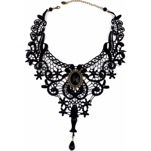 2020 Sexy Black Lace Collar Choker Crystal Necklaces Women Chokers Victorian Statement Big Chocker Gothic Vintage Jewelry N1641