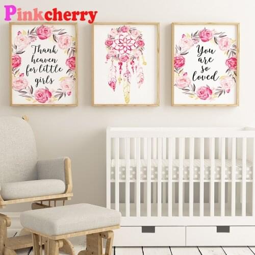 Diamond Painting Dream Catcher Blush Pink Quotes Nursery 5D Diamonds Embroidery Triptych Painting Rhinestone round Drill 3pcs