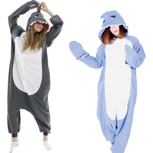 Blue Shark Pajamas For Women Kigurumi Cartoon Onesies For Adults Men One-Piece Pijamas Fleece Jumpsuit Halloween Cosplay Costume