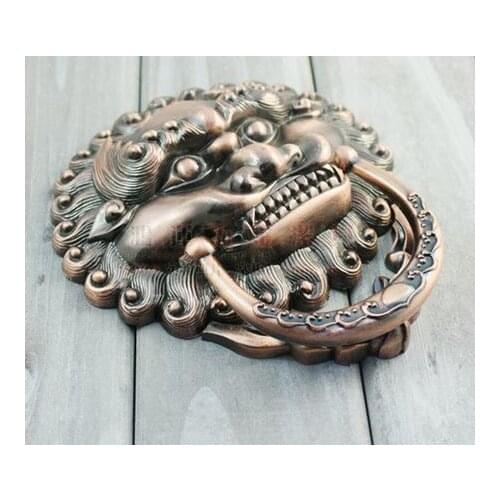 Antique Wood Doors Iron Door Handle Lion Head Handles Villa Suite Door Knock Hardware