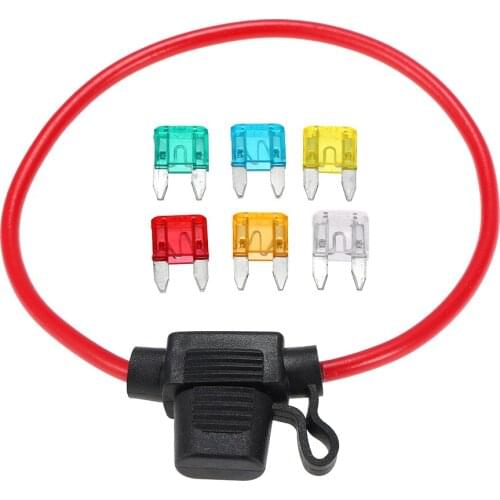 12V 30A Car Mini Blade Fuse Holder with 6 Fuses Automotive In-Line 300mm of 20AWG Wire Have Cover to Protect From Water And Dust