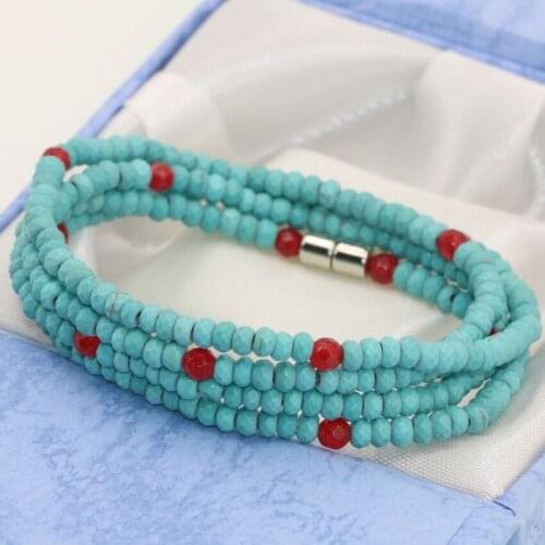 Bohemia blue calaite turquoises bracelets long multilayer 4rows 2*4mm faceted abacus rondelle beads magnetic clasp jewelry B2765