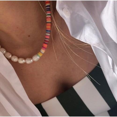 New Design Boho Real Natural Pearl Choker Necklace For Women Handmade Colorful Polymer Clay Bead Collier Necklaces Femme Jewelry