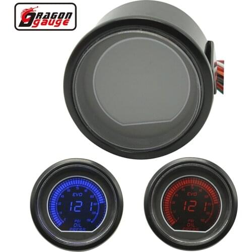 Dragon gauge Black Shell 2 Inch Car oil pressure gauge LCD digital red/blue LED Backlight Smoke Lens EVO 0~150 PSI Gauge Meter