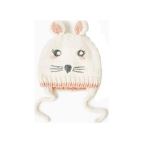 Spring autumn winter rabbit cartoon stylish baby girl child chirldrens hand knit hats caps beanie with cotton lining 2 ply