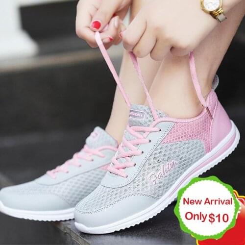 Breathable Mesh Sneakers Womens Sport Shoes Women Sports Sneakers Female Running Sneakers Gray Pink Summer Footwear GME-1766