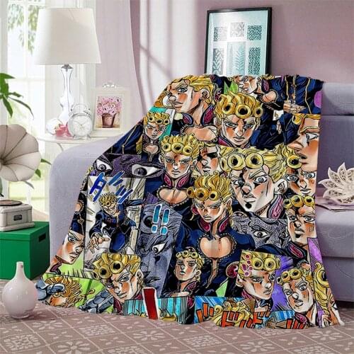 Anime JoJo Bizarre Adventure Flannel Blanket 3D Print Dreamlike Style Blankets Teens Bedding Sofa Travel Hiking Picnic Blankets