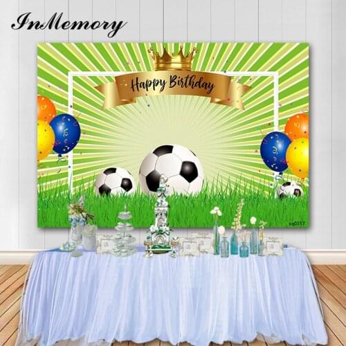 InMemory Football Boy Birthday Party Photography Backdrop Colorful Balloons Grass Party Photo Background Cake Table Decor Banner