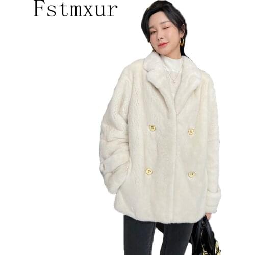 Fstmxur 2021 Winter Copenhagen Imports Velvt Mink Fur Coat Womens Full Sleeve Double Turn-Down Collar Short breasted Mink Coats