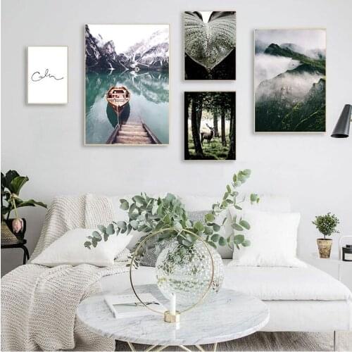 Mountain Lake Reflection Picture Nature Scenery Scandinavian Poster Nordic Decoration Print Landscape Wall Art Canvas Painting