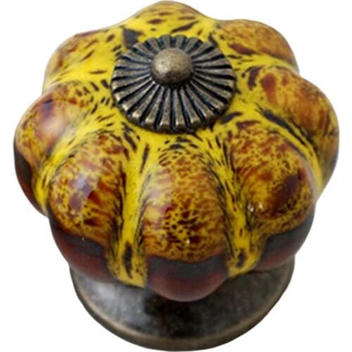Retro Round Pumpkin Shape Ceramic Drawer Cabinet Wardrobe Door Handle Knob Decor