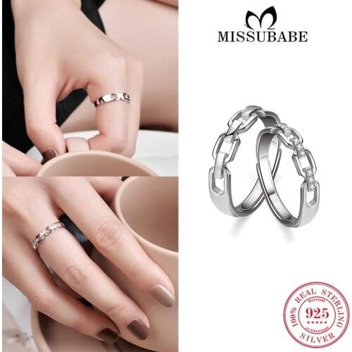 Lovers' Promise Opening Rings 925 Silver Link Zircon Ajustable Open Rings Exquisite Jewelry Gifts For Men Women Lovers Couples