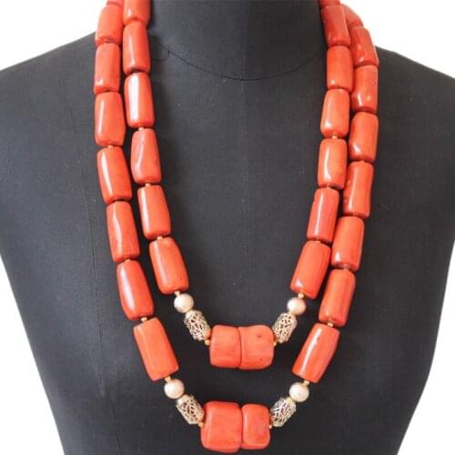 4UJewelry African Bridal Jewelry Set For Women Fine Quality Jewellery Set 2 Layers 14-22mm Original Big Coral Necklace Set Dubai