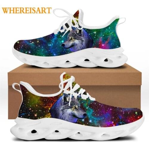 WHEREISART Mens Non-slip Bottom Vulcanized Shoes Galaxy Wolf Print Sport Sneaker Summer Breathable Footwear for Teen Boys