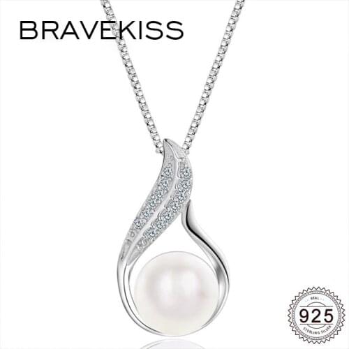 BRAVEKISS 925 Sterling Silver Freshwater Pearl Pendant Necklaces for Women Link Chain Necklace CZ Stone Fine Jewelry BLN0421
