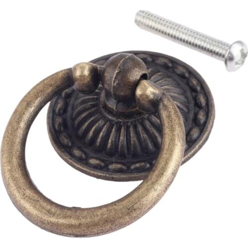 Antique Bronze Furniture Handles Wooden Box Ring Knob Vintage Cabinet Knobs and Handles Door Cupboard Pull Handle 46*32mm