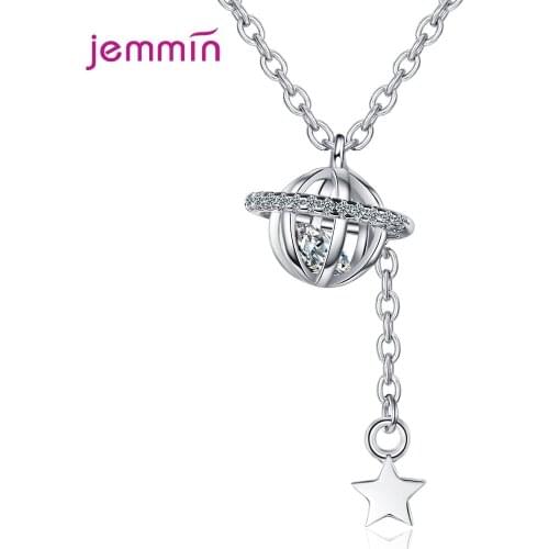 Mystical Star Universe Planet S925 Sterling Silver Clavicle Necklace for Women Fashion Zirconia Crystal Chain Tassel Necklace