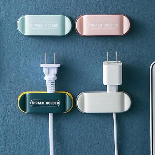 Wall-Mounted Sticker Punch-Free Plug Power Outlet Holder Self-adhesive Hook USB Data Cable Winder Traceless Fixer Hanger Holder