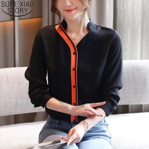 2021 New Fashion Women Long Sleeve Shirts and Blouses Cardigan Shirt Women V-neck Tops Chiffon Blouse Office Lady Blusas 10889