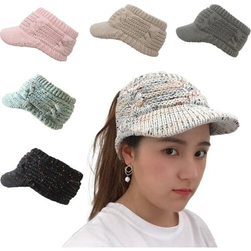 New Ponytail Beanie Women Winter Hats Visor Empty Top Knitted Ski Cap Skullies Beanies Warm Caps Female Stylish Hat Ladies