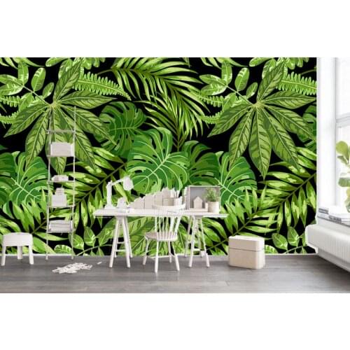 Custom Wallpaper Bedroom Decoration Southeast Asia Green Palm Tree Leaf Art Mural Background Wall wallpaper mural 3d wallpaer
